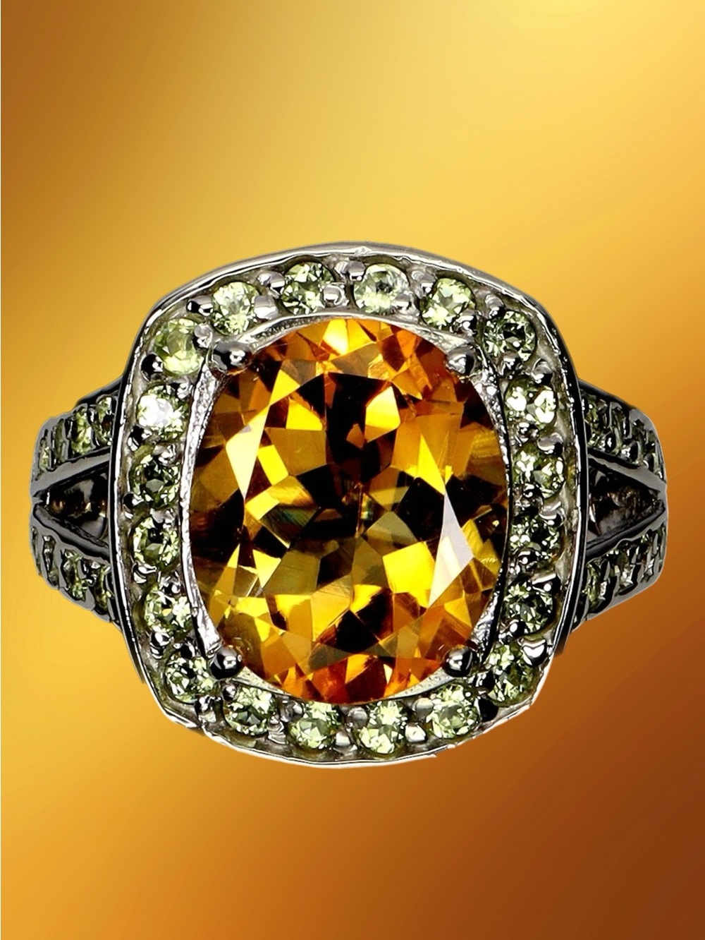 Genuine Golden Citrine Surrounded By Peridot
